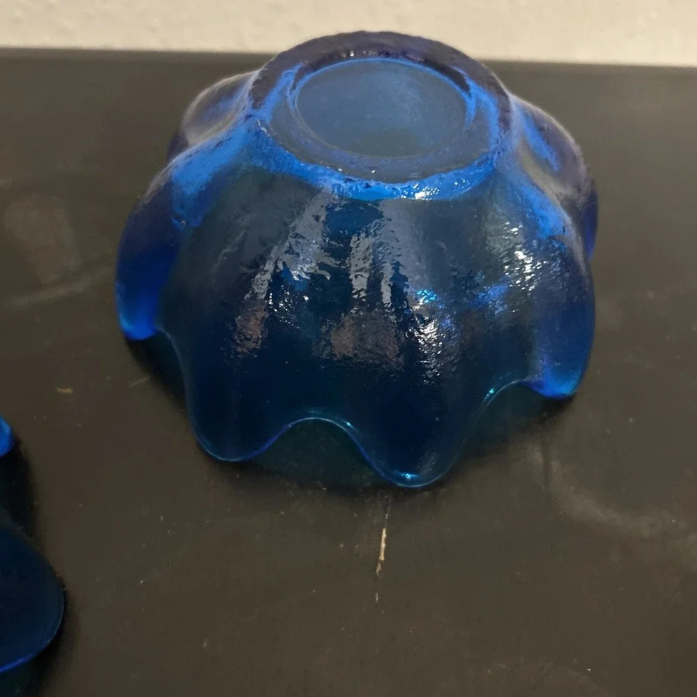 (2) VTG MCM BLENKO Art Glass Lotus Bowl‎ Blue Signed  2002 Richard Blenko - Picture 14 of 15